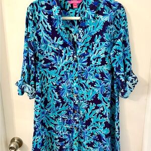 EUC Lilly Pulitzer Natalie Shirt Dress Bright Navy In Too Deep